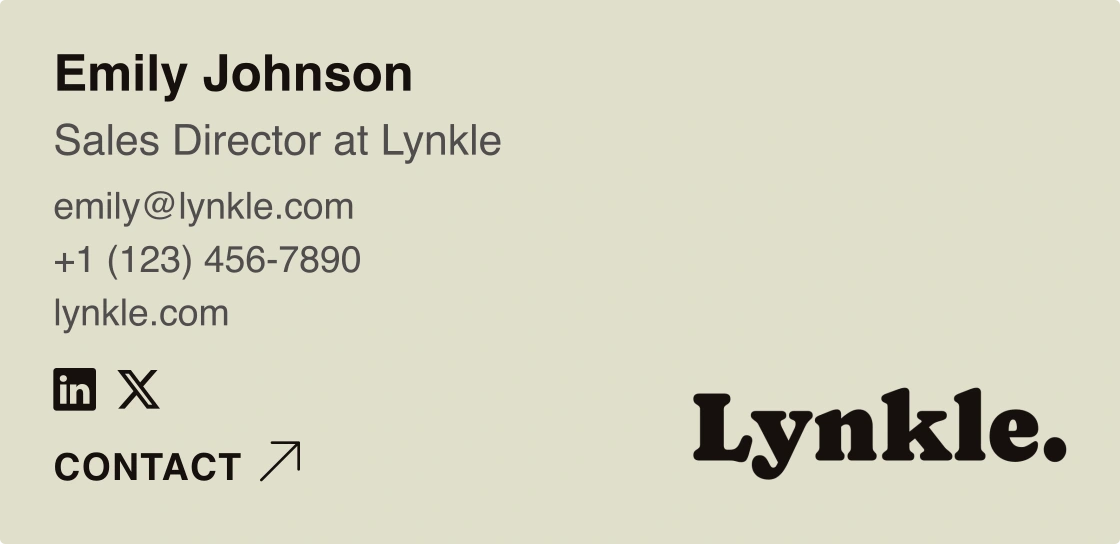 Emily’s Elegant email signature with Lynkle accent colors and contact details
